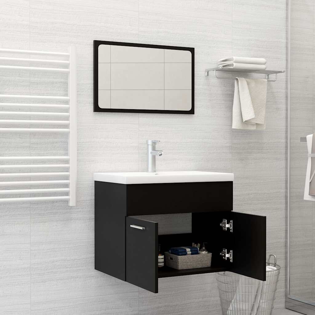 Conjunto de muebles de baño 2 pzas madera contrachapada negro v2681 - Vetonek