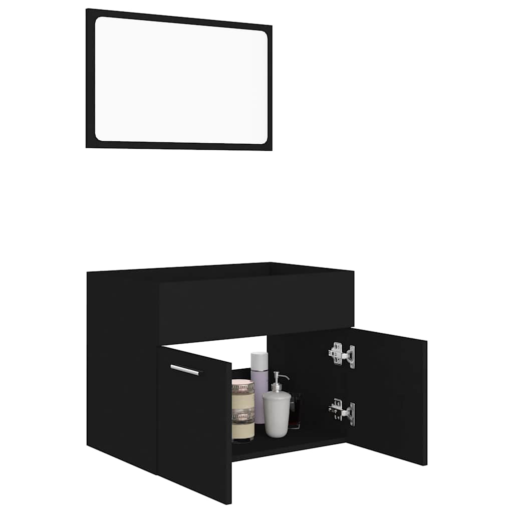 Conjunto de muebles de baño 2 pzas madera contrachapada negro v2681 - Vetonek
