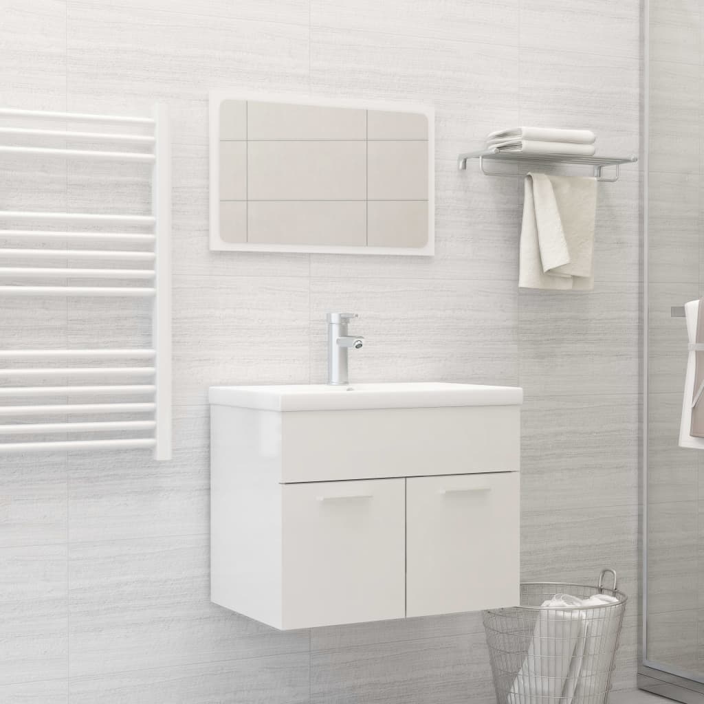 Vetonek Set muebles de baño 2 piezas madera contrachapada blanco brillo