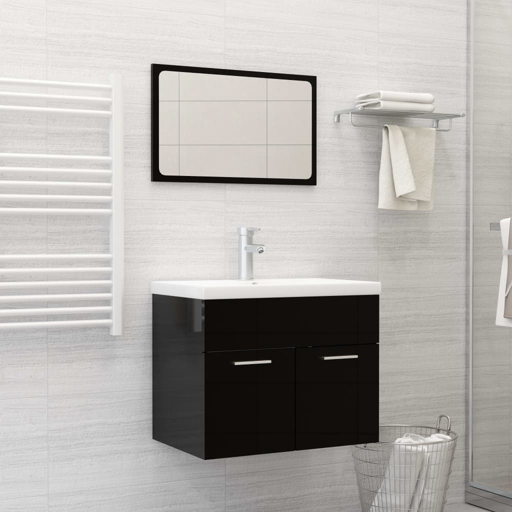 Vetonek Set muebles de baño 2 piezas madera de ingeniería negro brillo