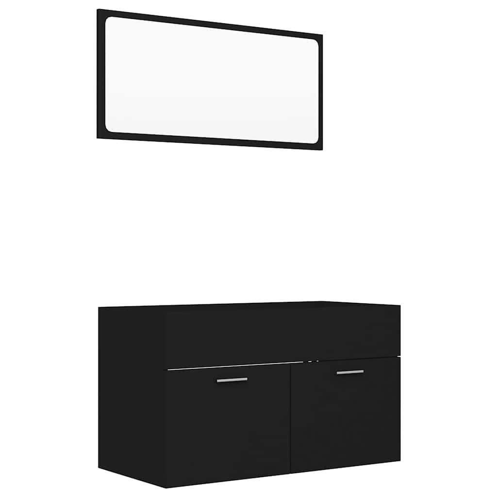 Vetonek Conjunto de muebles de baño 2 piezas madera contrachapada negro