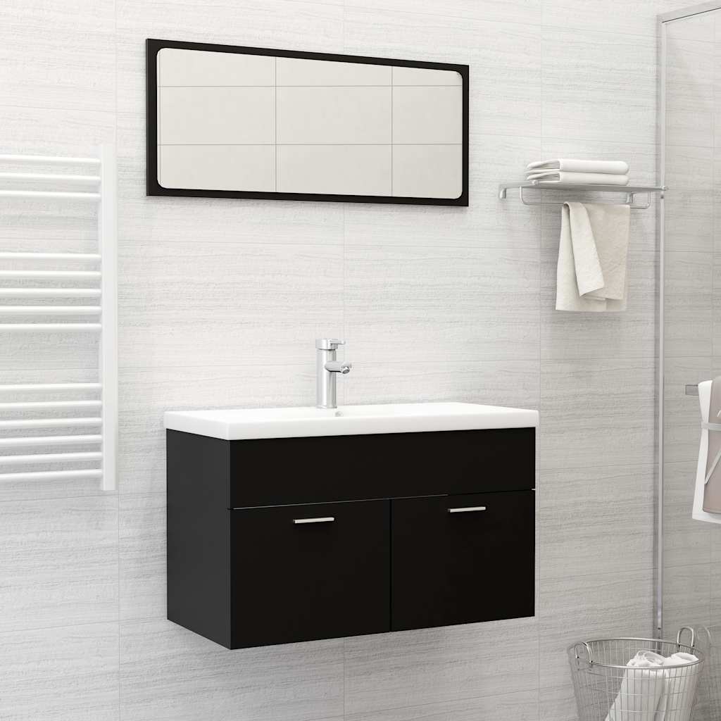 Conjunto de muebles de baño 2 piezas madera contrachapada negro v2773 Vetonek