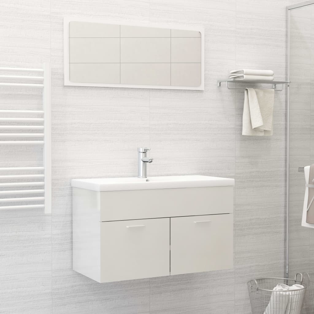 Vetonek Set muebles de baño 2 pzas madera contrachapada blanco brillo