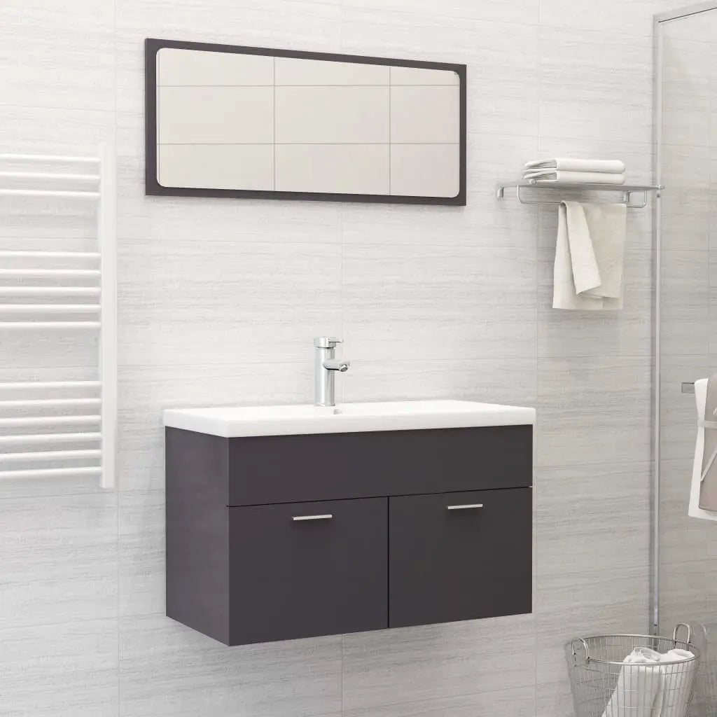 Vetonek Set muebles de baño 2 piezas madera contrachapada gris brillo