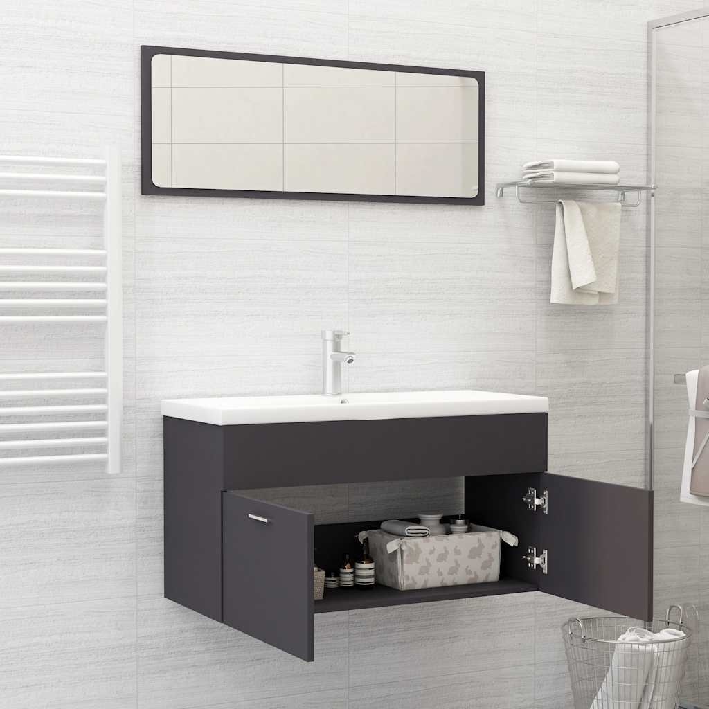 Conjunto de muebles de baño 2 piezas madera contrachapada gris v2872 - Vetonek