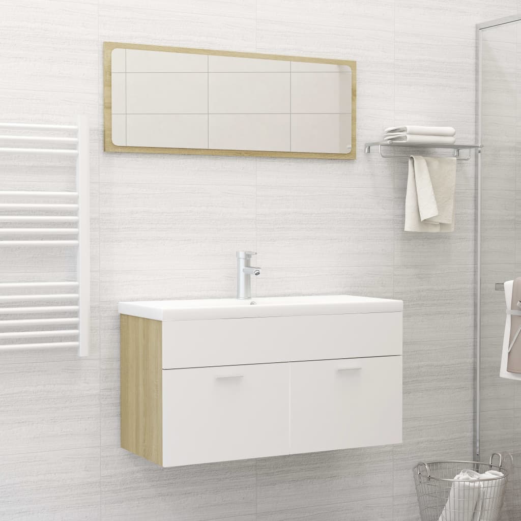 Vetonek Set de muebles de baño 2 pzas madera contrachapada blanco roble