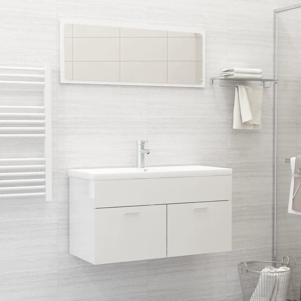 Vetonek Set muebles de baño 2 piezas madera contrachapada blanco brillo