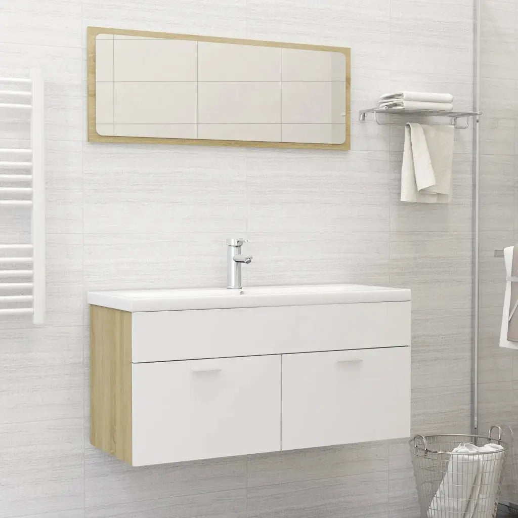 Vetonek Set de muebles de baño 2 pzas madera contrachapada blanco roble