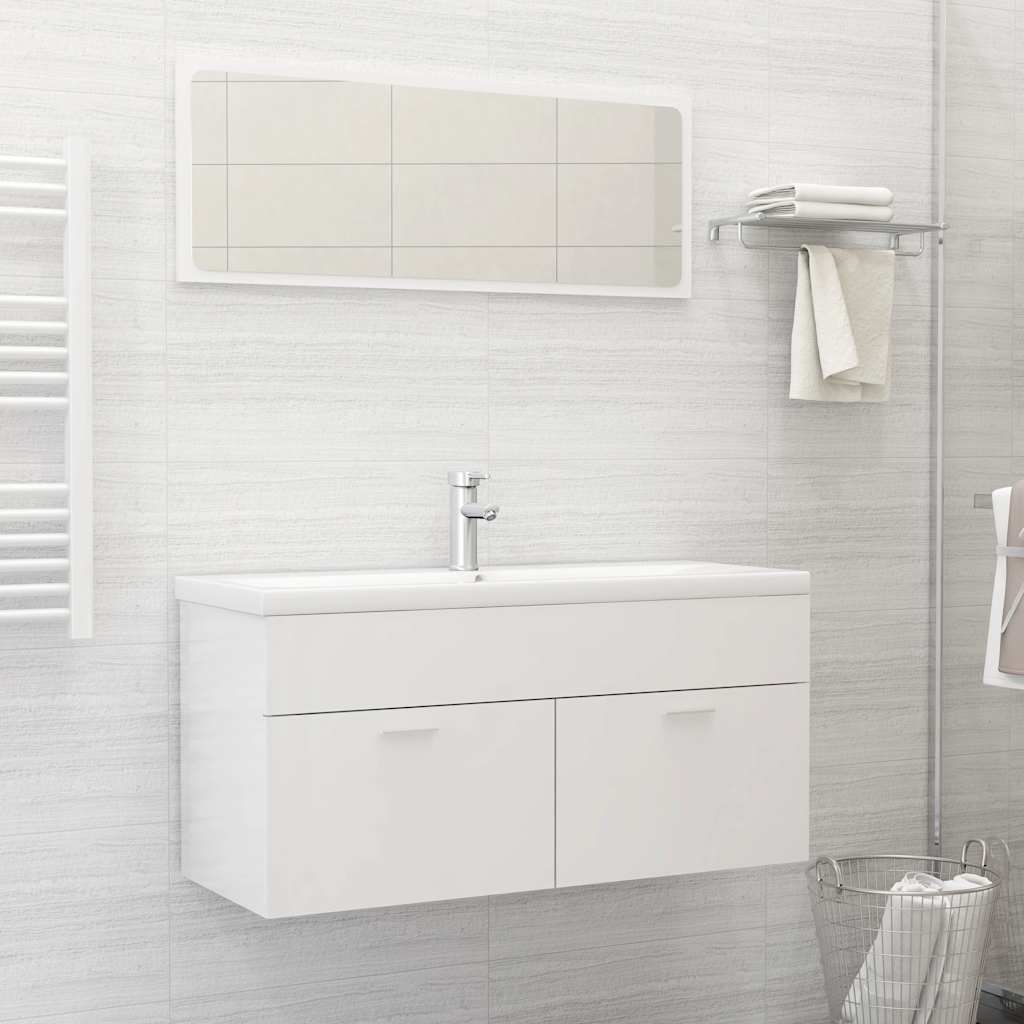 Vetonek Set muebles de baño 2 piezas madera contrachapada blanco brillo