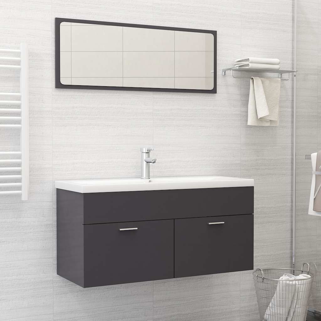 Vetonek Set muebles de baño 2 piezas madera contrachapada gris brillo