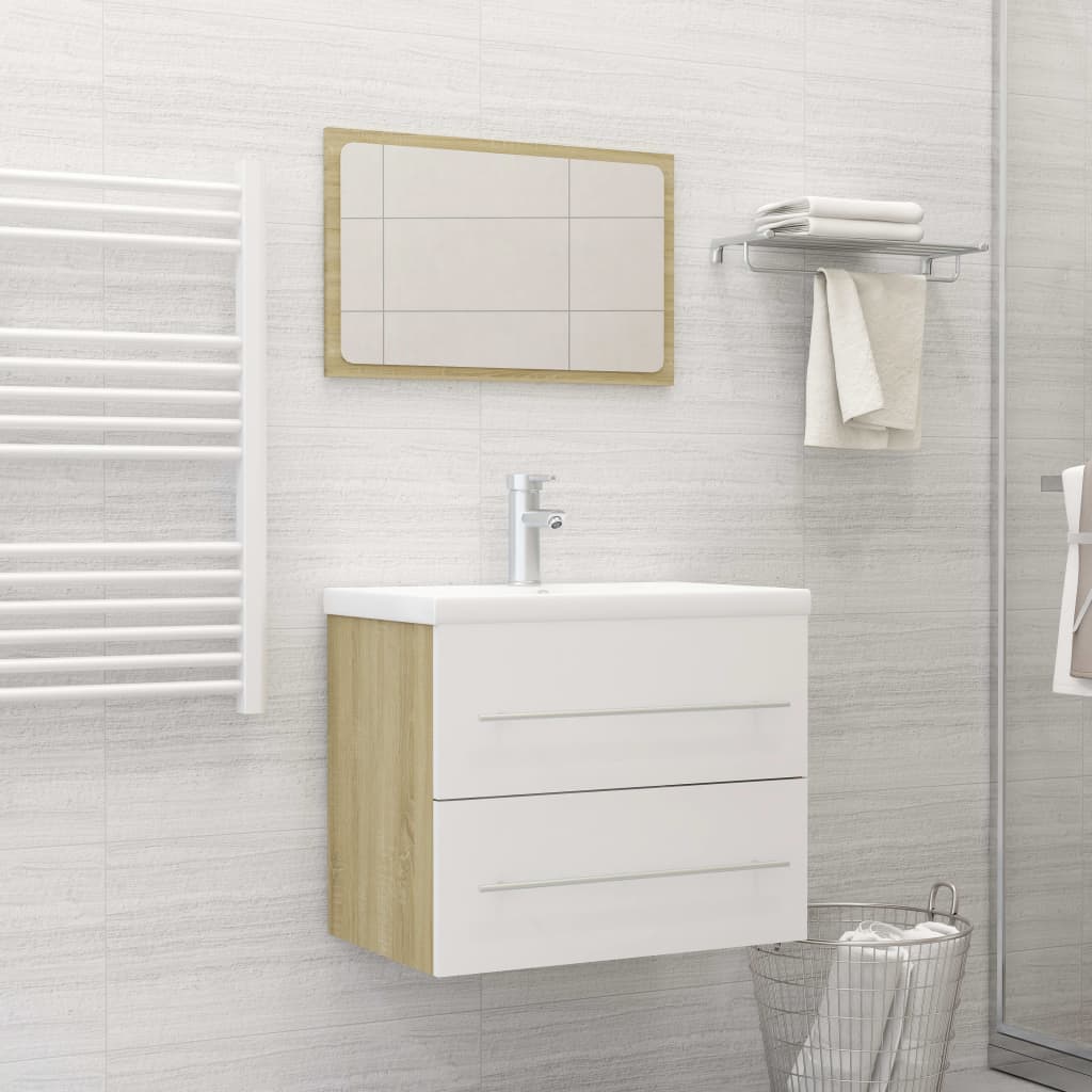 Vetonek Set de muebles de baño 2 pzas madera contrachapada blanco roble