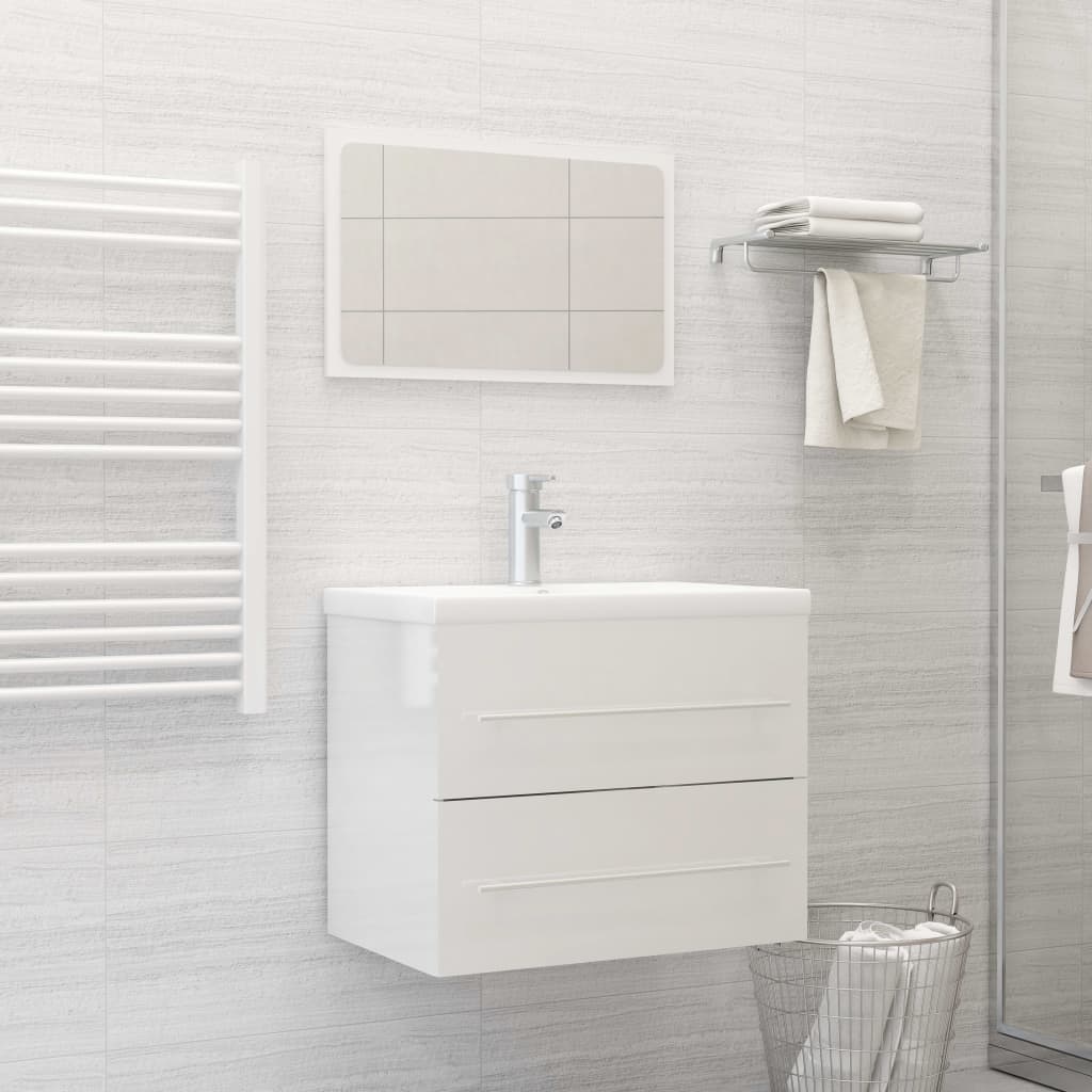 Vetonek Set muebles de baño 2 pzas madera contrachapada blanco brillo