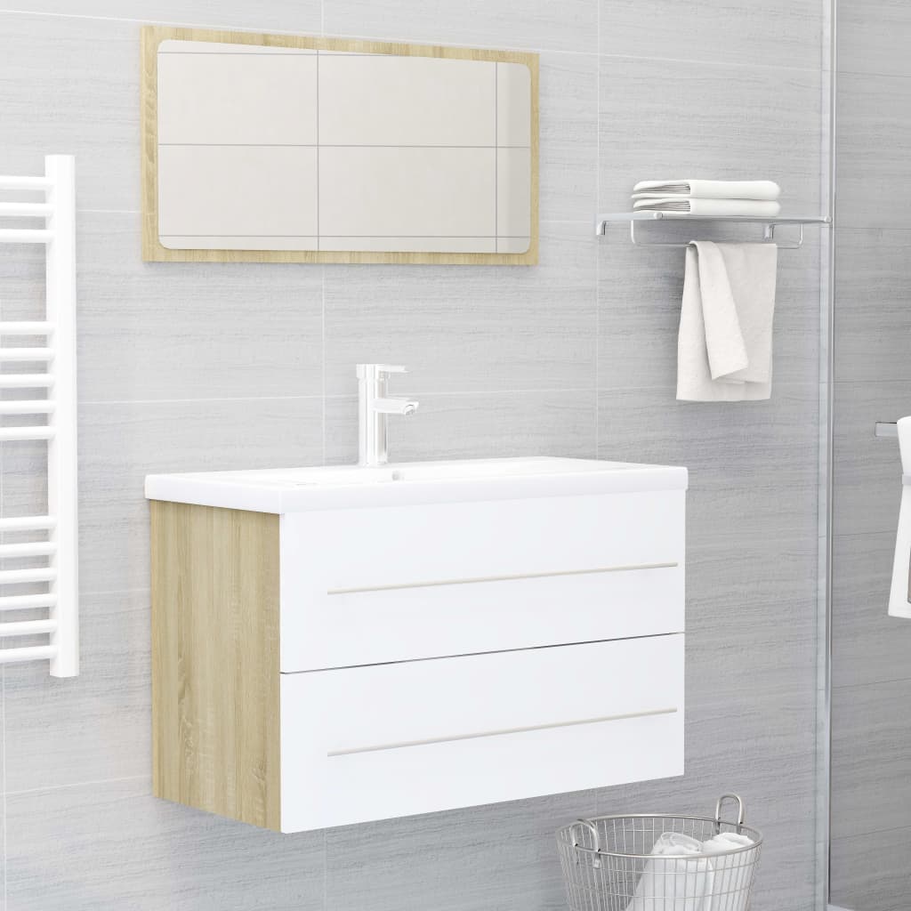 Vetonek Set de muebles de baño 2 pzas madera contrachapada blanco roble