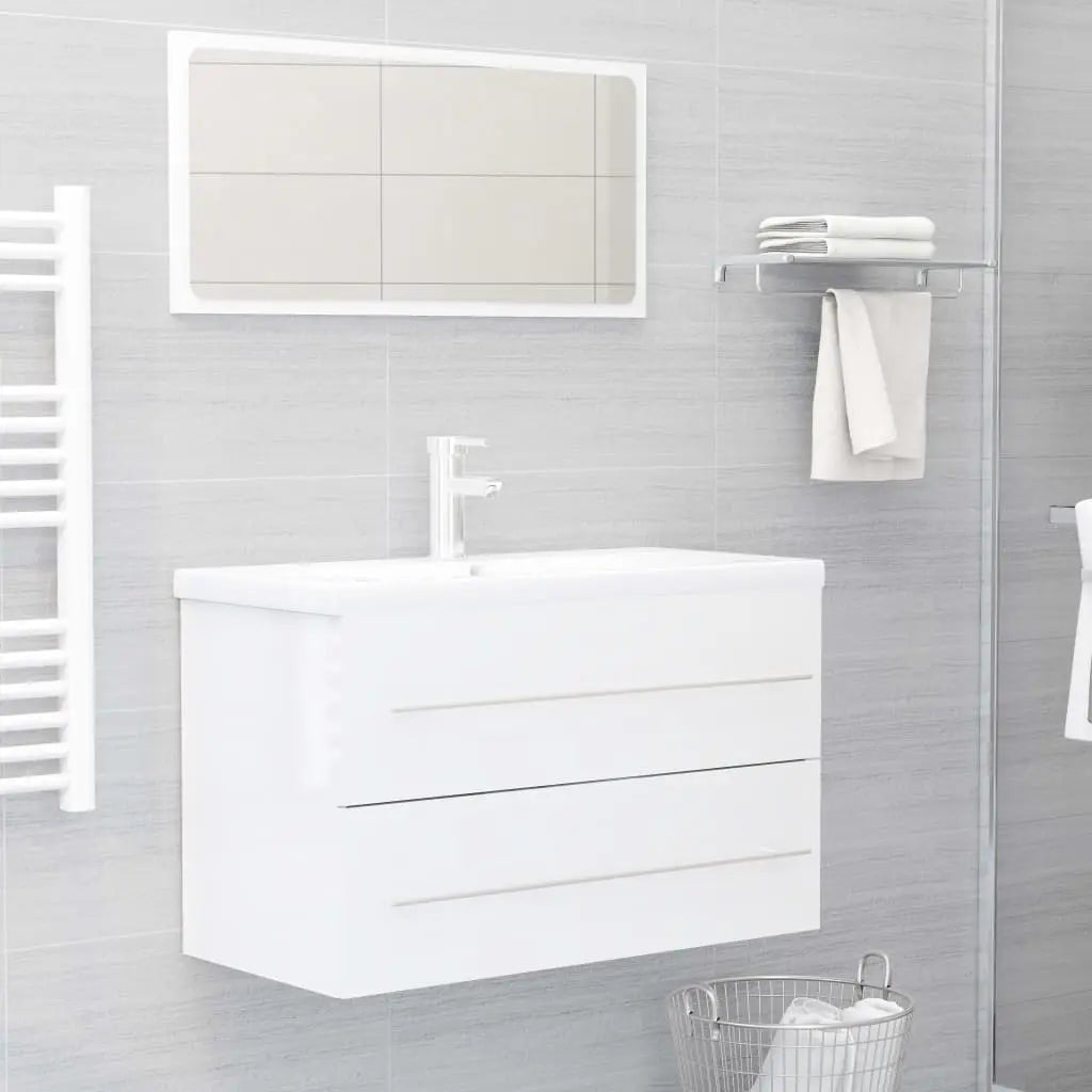 Vetonek Set muebles de baño 2 pzas madera contrachapada blanco brillo