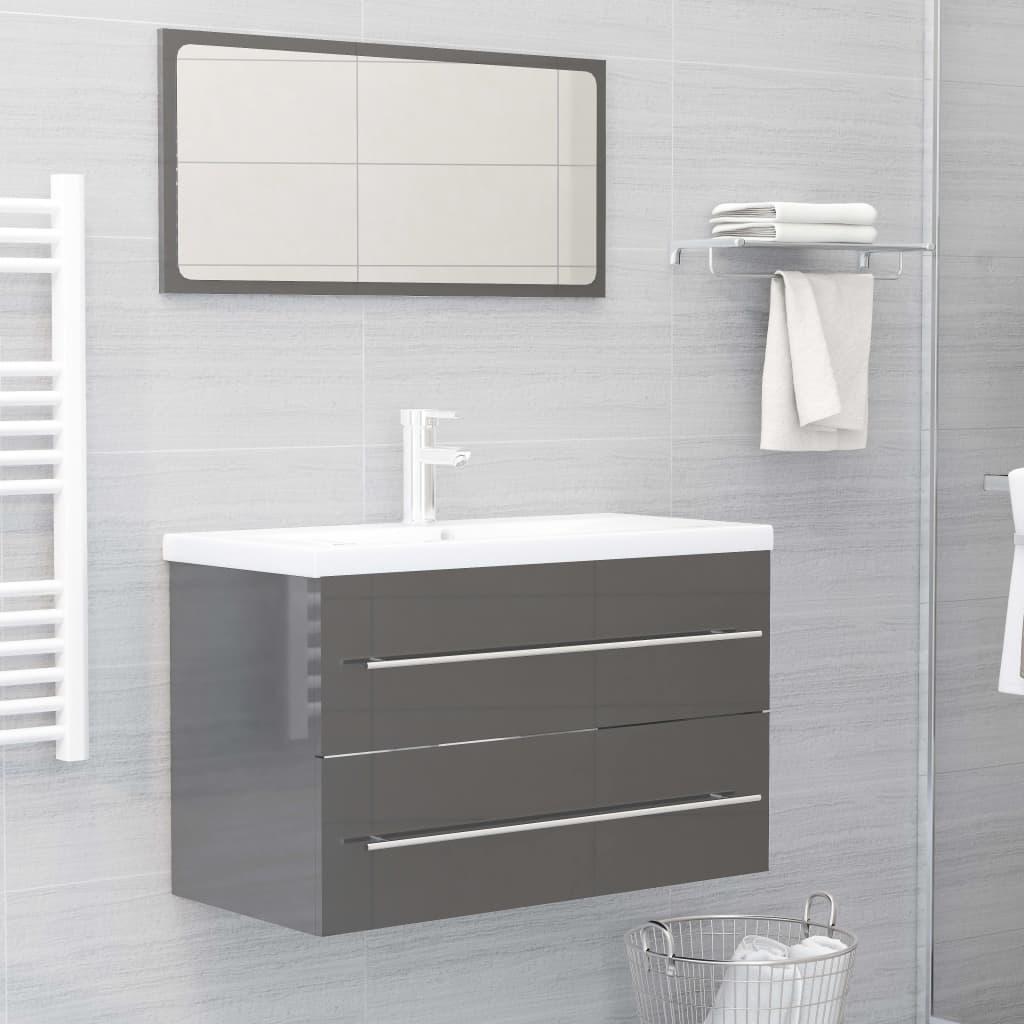 Vetonek Set muebles de baño 2 piezas madera contrachapada gris brillo