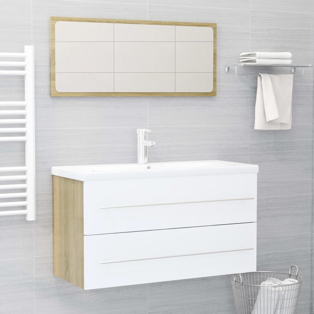 Vetonek Set de muebles de baño 2 piezas contrachapada blanco roble