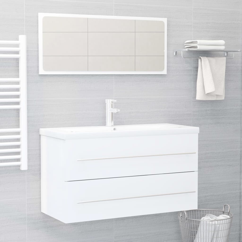 Vetonek Set muebles de baño 2 pzas madera contrachapada blanco brillo