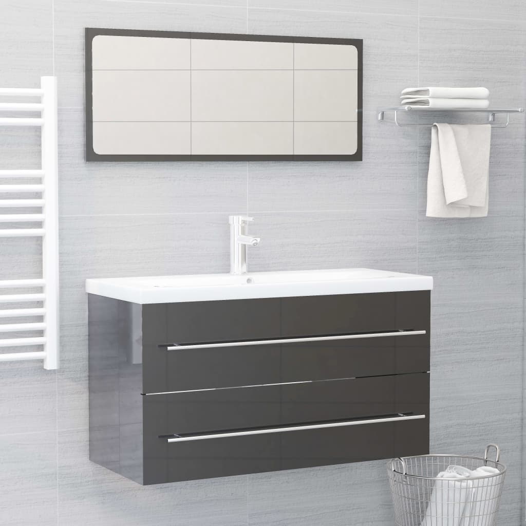 Vetonek Set muebles de baño 2 piezas madera contrachapada gris brillo