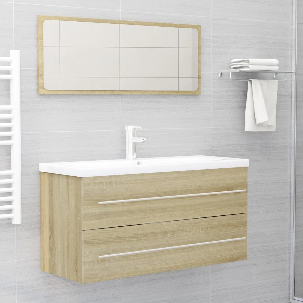 Vetonek Set de muebles de baño 2 pzas contrachapada roble sonoma