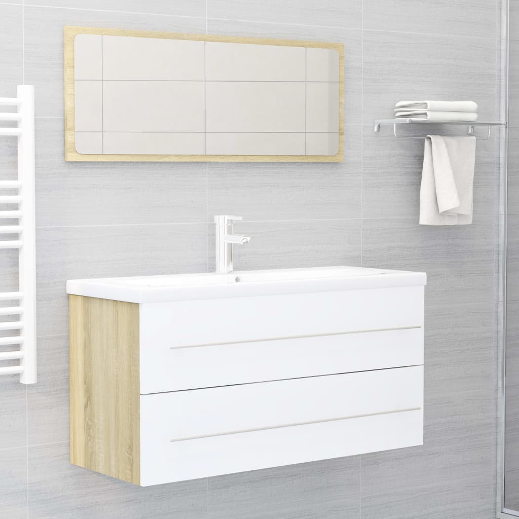 Vetonek Set de muebles de baño 2 pzas madera contrachapada blanco roble