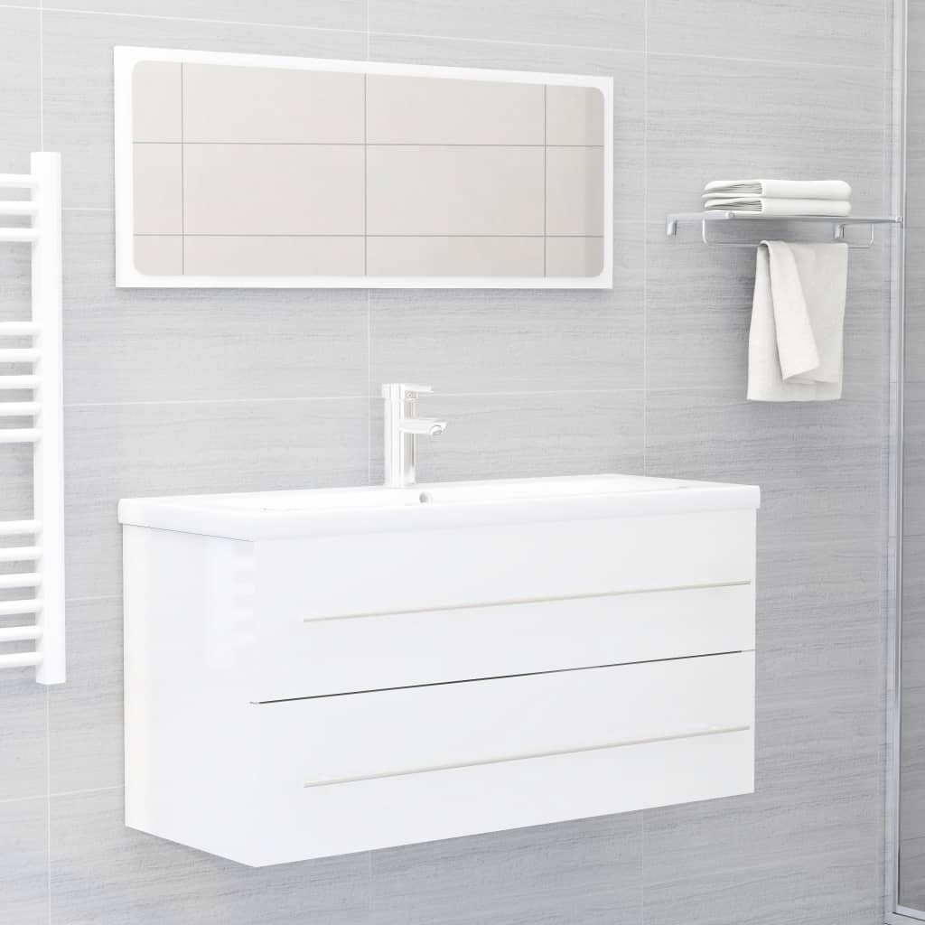 Vetonek Set muebles de baño 2 piezas madera contrachapada blanco brillo