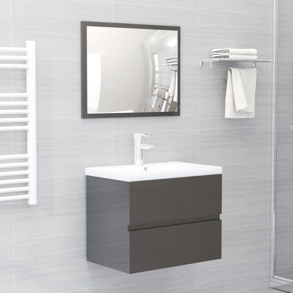 Vetonek Set de muebles de baño 2 piezas madera contrachapada gris