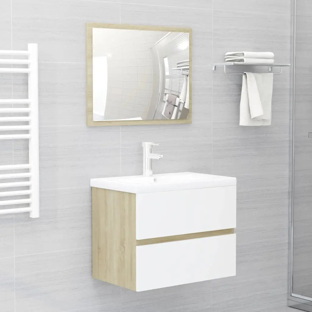 Vetonek Set de muebles de baño 2 pzas madera contrachapada blanco roble