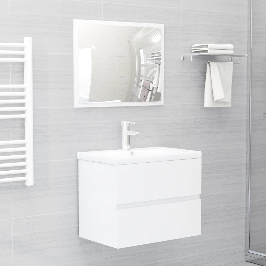 Vetonek Set muebles de baño 2 piezas madera contrachapada blanco brillo