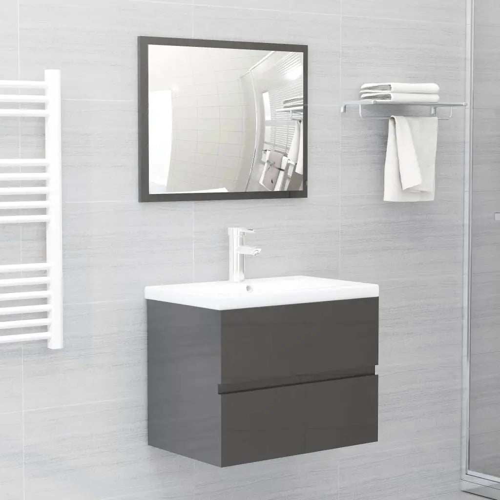 Vetonek Set muebles de baño 2 piezas madera contrachapada gris brillo