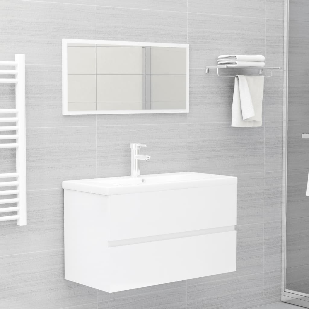 Vetonek Set muebles de baño 2 piezas madera contrachapada blanco brillo