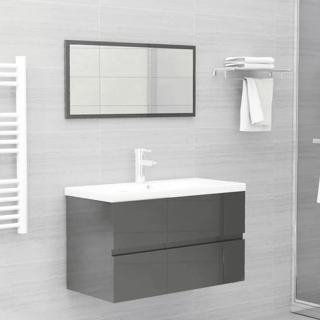 Vetonek Set muebles de baño 2 piezas madera contrachapada gris brillo