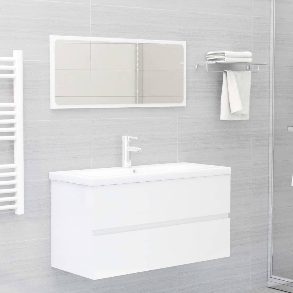 Vetonek Set muebles de baño 2 piezas madera contrachapada blanco brillo