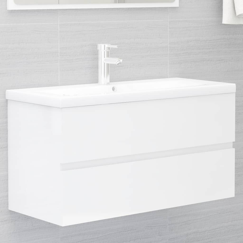 Set muebles de baño 2 piezas madera blanco brillo vidaXL