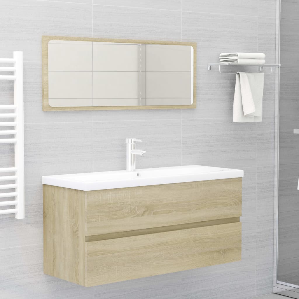 Vetonek Set de muebles de baño 2 pzas madera contrachapada roble sonoma