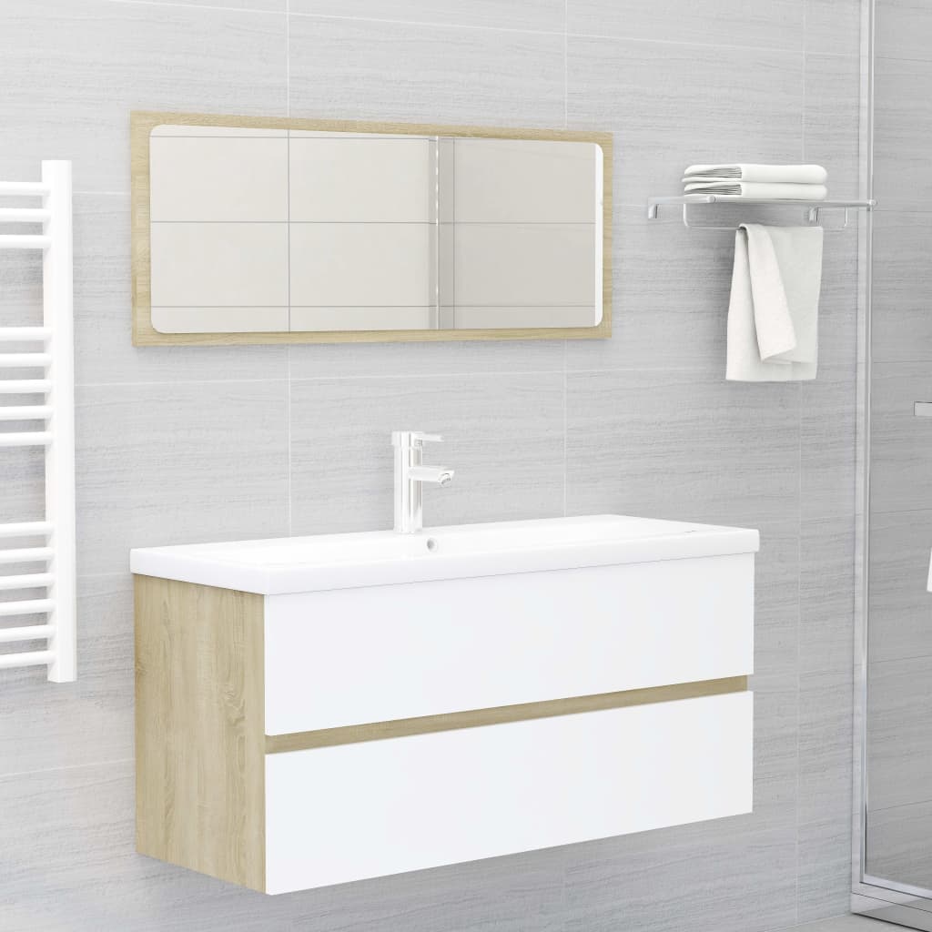 Vetonek Set de muebles de baño 2 pzas madera contrachapada blanco roble