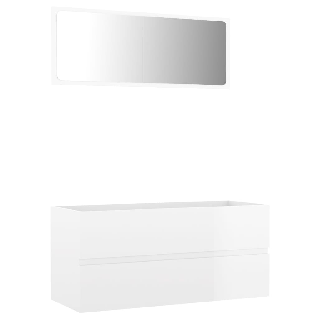 Set muebles de baño 2 piezas madera de ingeniería blanco brillo