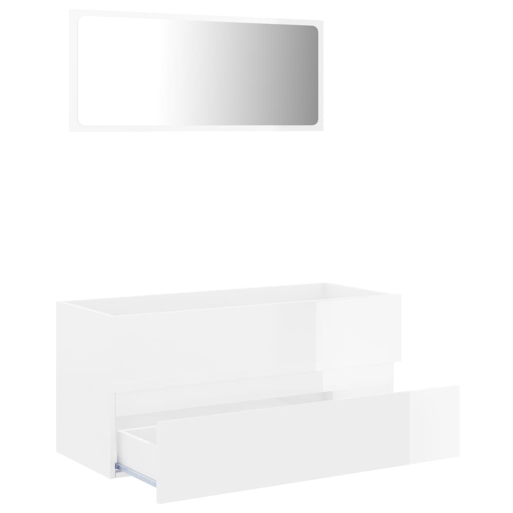 Set muebles de baño 2 piezas madera de ingeniería blanco brillo - Vetonek