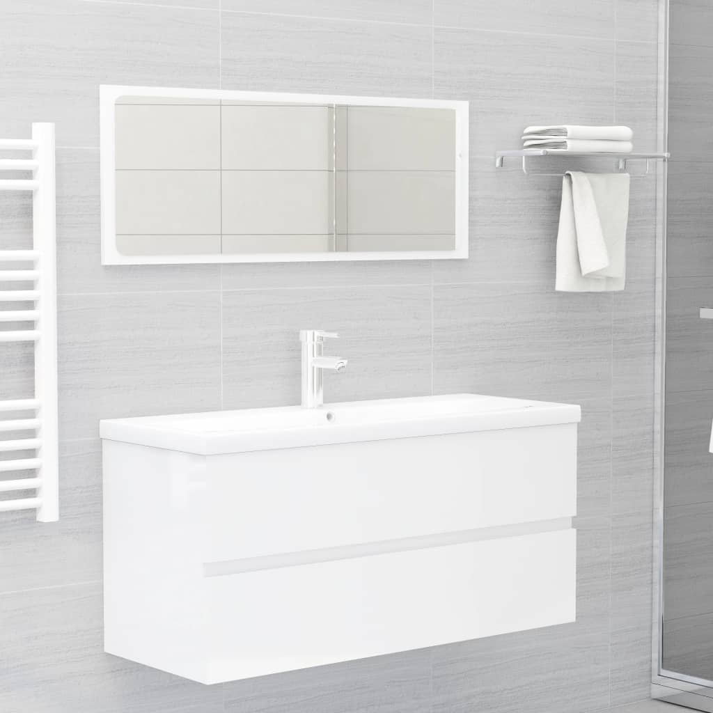 Vetonek Set muebles de baño 2 piezas madera de ingeniería blanco brillo