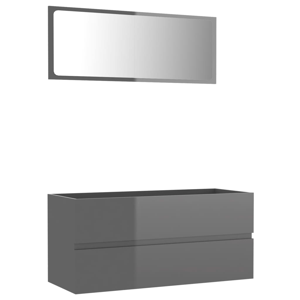 Set muebles de baño 2 piezas madera de ingeniería gris brillo