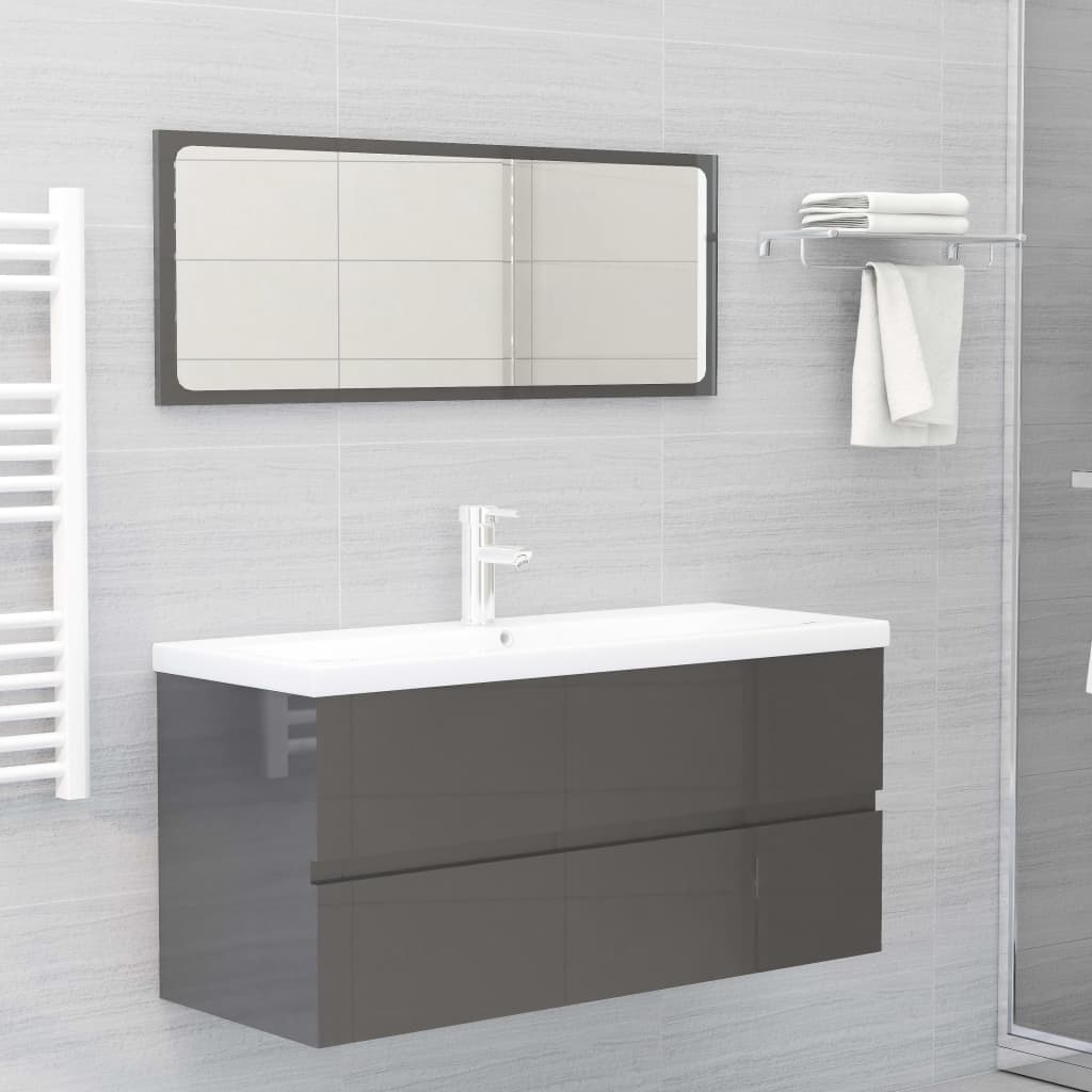 Vetonek Set muebles de baño 2 piezas madera de ingeniería gris brillo