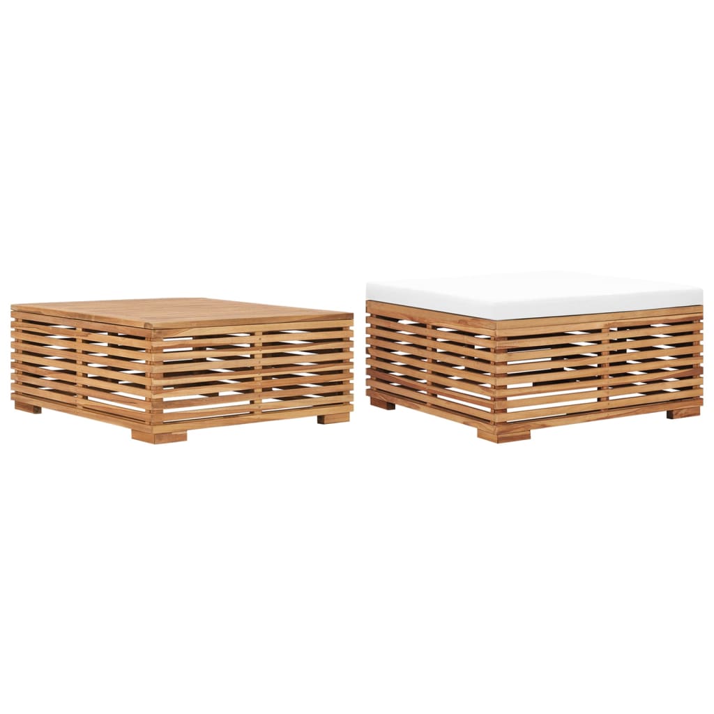 Vetonek Set de mesa y reposapiés de jardín y cojín crema madera de teca