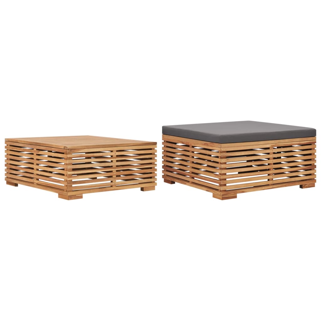 Vetonek Set de mesa reposapiés de jardín cojín gris oscuro madera teca