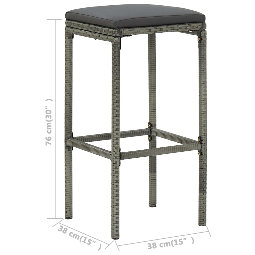 Set muebles bar jardín 3 piezas y cojines ratán sintético gris vidaXL