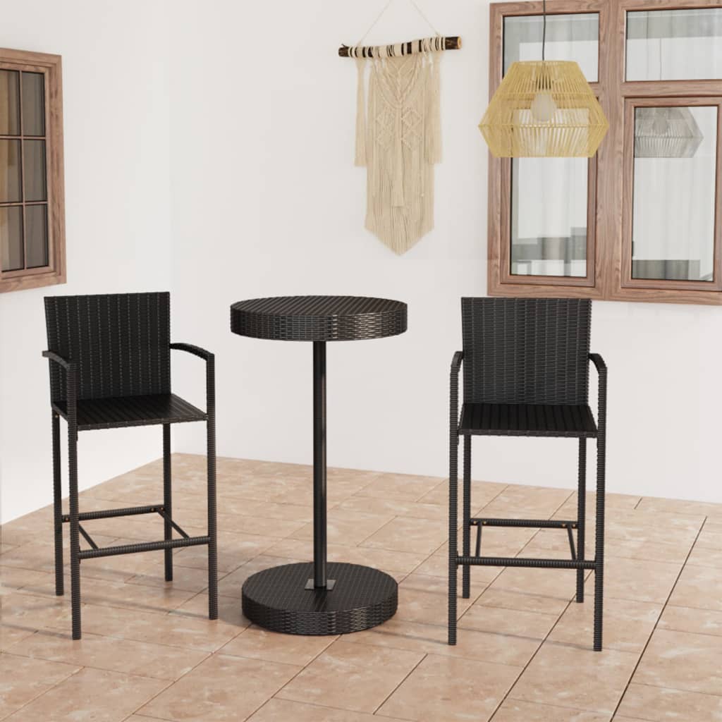 Vetonek Set de muebles de bar de jardín 3 piezas ratán sintético negro