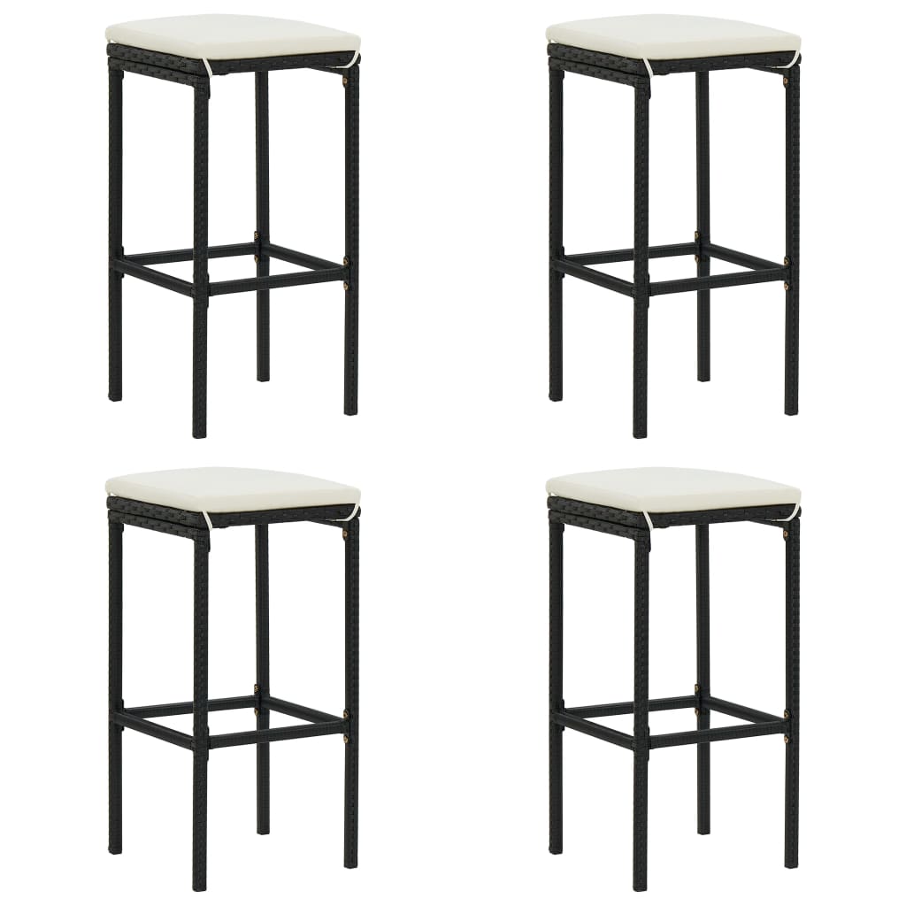 Set muebles bar jardín 5 piezas y cojines ratán sintético negro vidaXL