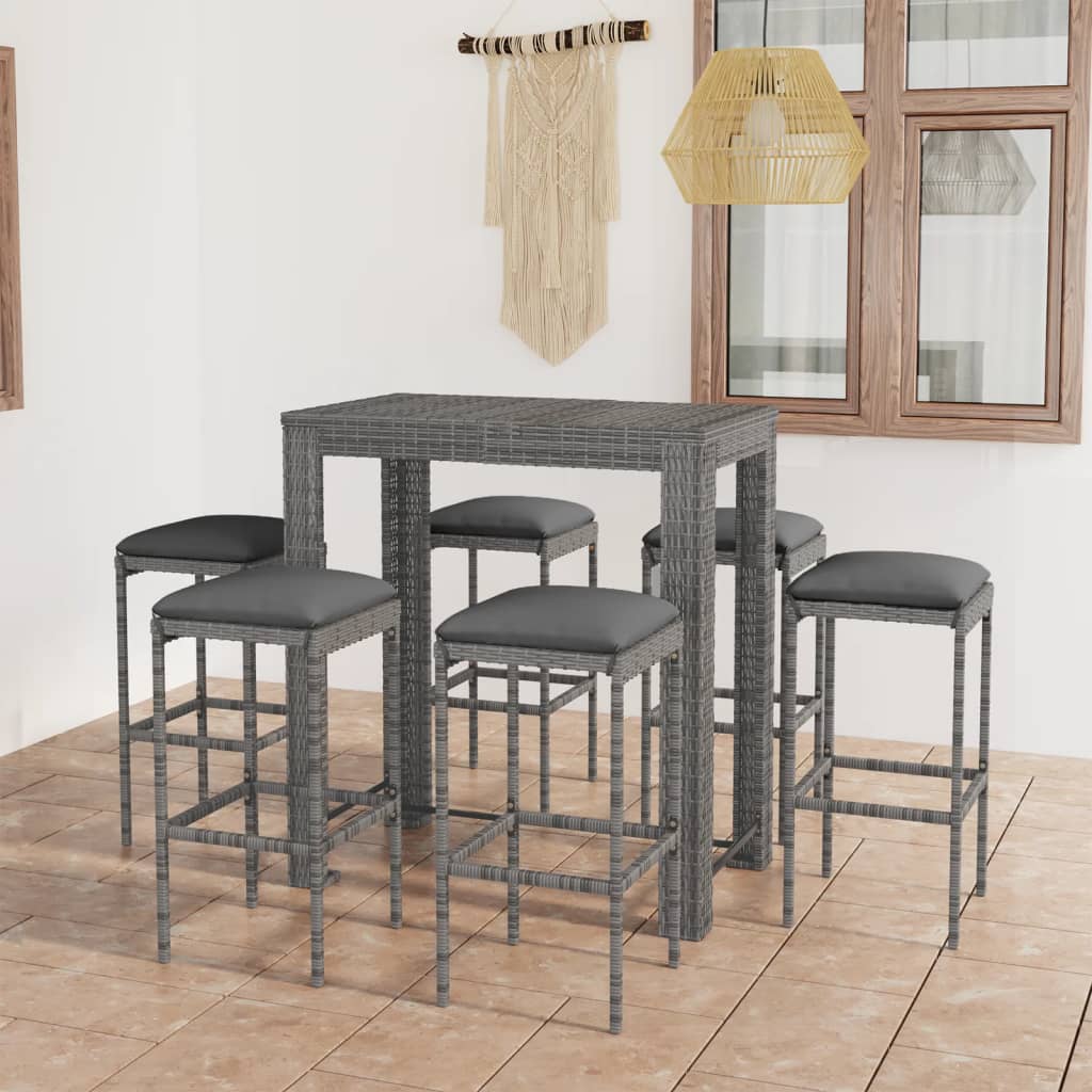 Vetonek Set muebles bar jardín 7 piezas y cojines ratán sintético gris