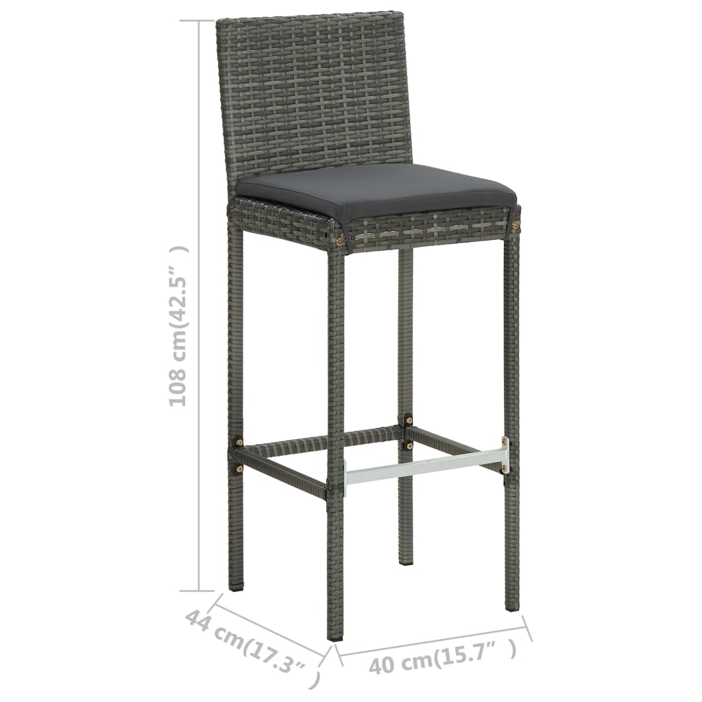 Set muebles bar jardín 5 piezas y cojines ratán sintético gris vidaXL