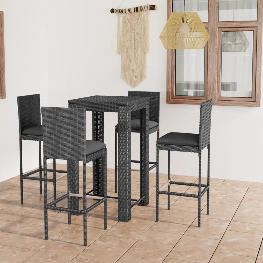 Vetonek Set muebles bar jardín 5 piezas y cojines ratán sintético gris