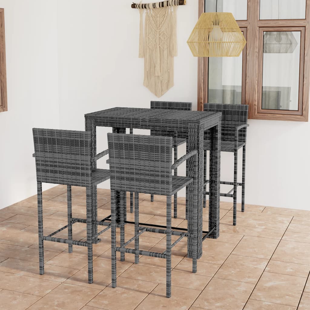 Vetonek Set muebles bar jardín 5 pzas ratán sintético reposabrazos gris