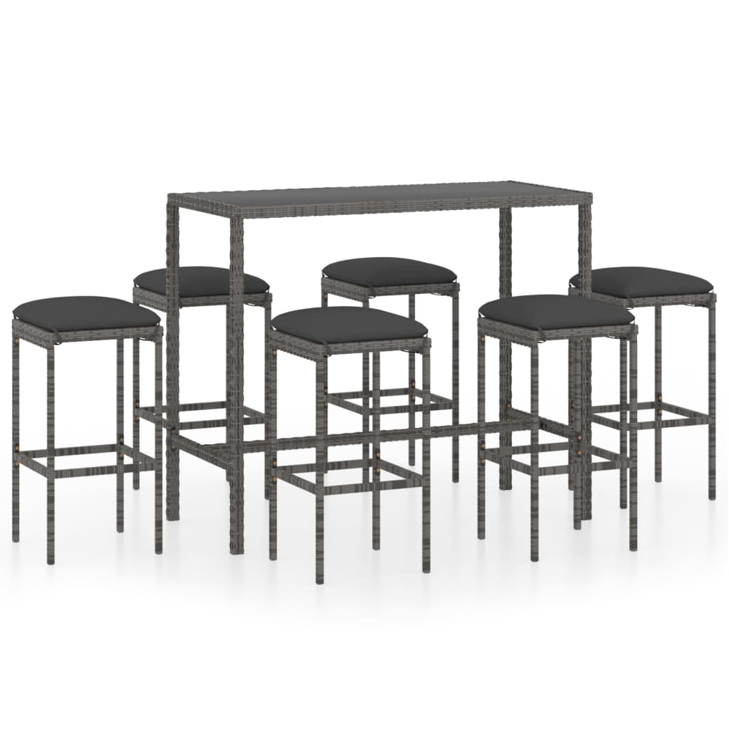 Set muebles bar jardín 7 piezas y cojines ratán sintético gris vidaXL